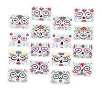 ADOCARN 16feuilles Autocollants Tatouage Visage Halloween Fluorescents Motifs Fleurs Tête de Mort Décoration Visage Imperméable Temporaires