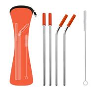 ADOCARN 1ensemble Set de Pailles à Boire Réutilisables Acier Inoxydable avec Embouts Silicone Anti-rayures Accessoires Pratiques pour Smoothies Boissons Froides et Couleur Aléatoire