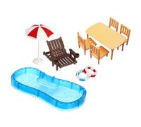 ADOCARN 2 Ensembles D'accessoires Miniatures pour Piscine Et Plage pour Maison De Poupée, Comprenant Une Piscine, Une Chaise De Plage, Un Parasol, des Accessoires De Décoration pour