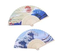ADOCARN 2 pièces Éventail Pliant Japonais Décoratif Bambou Léger avec Motifs Traditionnels et Pompons pour Décoration de Plats DIY et Usage Extérieur
