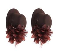 ADOCARN 2 Pièces Mini Pince à Cheveux Accessoire Élégant Confortable à Porter Chapeau Haut-de-forme en Tissu Café avec Embellissements Floraux pour Tea Party et Événements