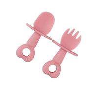 ADOCARN 2 Pièces Set de Cuillères et Fourchette Silicone pour Garçon Fille Ustensiles de Sevrage Ergonomiques pour Bébés Ans Matériau Alimentaire à Haute Température Confort Optimal pour