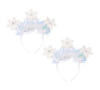 ADOCARN 2pièces Bandeaux Larges Flocon de Décoration Noël Serre-tête Élastique Blanc Pailleté Léger et Confortable pour Fêtes de Fin Année