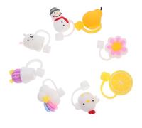 ADOCARN 8 Pièces Capuchons de Paille en Silicone Réutilisables Joint Étanche et Anti-éclaboussures, Motifs Mignons et Formes Variées pour Fêtes et Familles