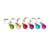 ADOCARN Anneaux de Verre à Vin Forme Boule de Noël 6 Pièces en Plastique Breloques pour Verre à Boire Cercles en Acier Carbone, Identification Boisson pour Fête et Anniversaire