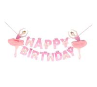 ADOCARN Bannière D'anniversaire en Papier Rose avec Décor de Couronne et Nœud Papillon, Guirlande Ballerine pour Décoration Murale de Fête D'garçon et Filles