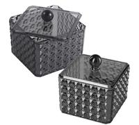 ADOCARN Boîte de Rangement pour Cotons-tiges 2 Pièces en Acrylique Noir Translucide Couvercle Hermétique, Organisateur Multifonction pour Salle de Bain et Coiffeuse, Design Diamant