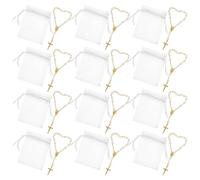 ADOCARN Bracelet Chapelet de Baptême pour Bébé en Perles Blanches et Faux Or, Mini Bracelet Religieux 7x9 Cm, Lot de 12 Sets de Ensembles pour Présents de Cérémonie, Communion, Mariage