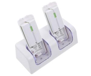 ADOCARN Chargeur de Batterie à 2 emplacements, Chargeur de Batterie à Distance, Station de Recharge Blanc, 1 Set, Compatible avec Wii, avec 2 Batteries et câble USB