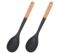 ADOCARN Cuillères de Cuisine en Silicone avec Manche Bois, 2 Pièces, Résistantes à la Chaleur, Conçues pour Servir et Mélanger dans la Cuisine Quotidienne