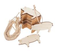 ADOCARN Découpages Bois de Cochon Beige 30 Sets avec Corde à Suspendre, Design Créatif Vierge pour Salutations de Fête et Projets DIY