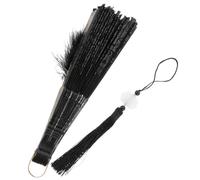 ADOCARN Éventail Plume Style Vintage pour Mariage et Spectacle Éventail Main à Plumes Noires avec Broderie de Fleurs Accessoire Décoratif pour Fête et Performance