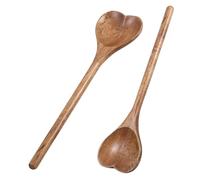 ADOCARN Lot de 2 Cuillères en Bois D'acacia Forme Cœur, Ustensiles Cuisine Multifonctions, Longue Poignée Ergonomique, Cuillères à Salade, Miel et Dessert, Couleur Naturelle, 25,5 X 7 X