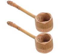 ADOCARN Lot de 2 louches à eau rétro en bambou à long manche, idéales pour arroser, se baigner et cuisiner, et portables pour un usage quotidien.