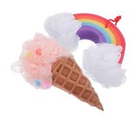 ADOCARN Lot de 2 set de Luffas Crème Glacée Arc-en-Ciel Éponges de Bain Réutilisables pour Bébé Maille Dense Exfoliante Accessoires Bain Colorés pour Gommage Corporel