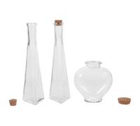ADOCARN Lot de 3 Mini-Bouteilles en Verre Prismatique de Cœur Bouchons en Liège, Bouteilles Vides Artisanales pour Cérémonie du Sable de Mariage, Décoration Intérieure et Présents