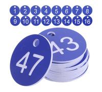 ADOCARN Lot de 50 Étiquettes en Plastique Abs Numérotées Rondes Bleu avec Trou, Porte-clés Étanches et Pratiques pour Organisation et Lieux Publics