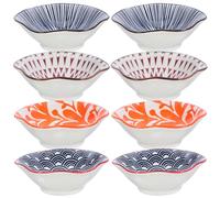 ADOCARN Lot de 8 bols à pincer en céramique, petites assiettes pour tremper, cuisiner, préparer, planche à charcuterie, bols, plat à sauce soja, plats de service décoratifs multicolores faits à