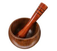 ADOCARN Mortier et Pilon Ustensile Pratique et Facile à Utiliser Cuisine en Bois Marron Design Simple et Forme Ronde, pour Écraser L'ail Épices