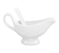 ADOCARN Saucière en Céramique Blanche Distributeur de Sauce avec Cuillère Profonde 175ml Facile à Verser pour Dîners D'affaires et Réunions Familiales