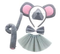 ADOCARN Serrage-tête Oreilles De Souris Gris, 4 Pièces, Taille Garçon Et Filles, Accessoire Costume De Rat, Bandeau Animalier Pour Fille, Fête Déguisée Jupe En Tulle Grise
