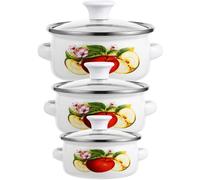 ADOCARN Set de 3 Casseroles à Soupe en Émail Fond Plat, Chauffage Rapide et Design Élégant, Cuisine et Préparation de Bouillie Plusieurs styles