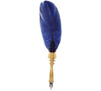 ADOCARN Stylo Plume à Tremper Vintage en Métal Triangulaire, Plume Calligraphie Décorative Bleue Dorée, Kit Stylos Décoratifs pour Écriture Artistique et Dessin Professionnel