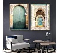 AdoDecor Lot de 2 Tableaux, Affiche Decoration Murale, Porte Arc Marocaine Impression sur Toile, Deco Salon Chambre, Peinture de la mosquée Hassan Tableaux, Posters et Arts Décoratifs (Sans cadre)
