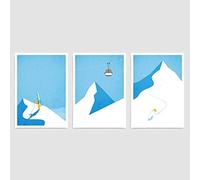 AdoDecor Lot de 3 Tableaux, Affiche Decoration Murale, Affiche et imprimés de ski de voyage vintage Impression sur Toile, Décor minimaliste de montagne de snowboard Tableaux, Posters (Sans cadre)