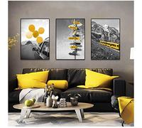 AdoDecor Lot de 3 Tableaux, Affiche Decoration Murale, Paysage Noir Blanc Impression sur Toile, Deco Salon Chambre, Style jaune nordique Tableaux, Posters et Arts Décoratifs (Sans cadre)
