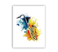 AdoDecor Tableau Affiche Decoration Murale, Instrument de musique Saxophone Poster Impression sur Toile, Deco Salon Chambre, Jazz aquarelle Tableaux, Posters et Arts Décoratifs (Sans cadre)