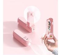 Adofous Ventilateur personnel portable 4 en 1 avec miroir de poche et support de téléphone, mini ventilateur de poche pliable, fonctionne avec batterie rechargeable USB, 6 à 20 heures de travail pour