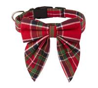 ADOGGYGO Christmas Dog Collar with Bow, Adjustable Cotton Red Green Plaid Bowtie Dog Christmas Collars for Small Medium Large Dogs Pets (Large, Xmas)