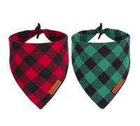 Adoggygo Lot de 2 Bandanas de Noël pour Chien, Tissu en Coton de qualité supérieure, Plusieurs Tailles Disponibles, Bandanas à Carreaux Rouges et Verts pour Chiens de Taille Moyenne et Grande (Taille