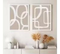 ADOHOME Abstract Line Wall Art Mural Canvas Painting Brush Beige Background Posters And Prints Corridor Decor 20x30cmx2 Frameless