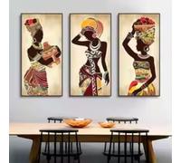 ADOHOME Ethnique Africain Noir Femme Toile Peinture Vintage Art Mural Figure Impressions Pour Vivre Maison Salle Décoration Murale 20x40cmx3 Sans Cadre