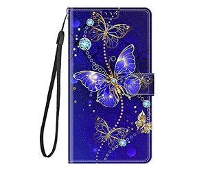 Adolasx Coque Compatible pour Motorola Moto E13 avec Cordon Clapet a Rabat Pochette Cuir Silicone Motif Drôle Animal Magnetique Antichoc Étui PU Case Cover Portefeuille Femme Fille Homme - Bleu