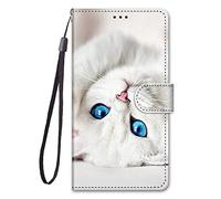 Adolasx Coque Compatible pour Motorola Moto E14 / G24 / G04 avec Cordon Clapet a Rabat Cuir Motif Drôle Animal Magnetique Antichoc Étui PU Case Cover Portefeuille - Chat A