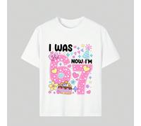 adolecent Girl "J'AVAIS 6 ANS, MAINTENANT J'AI 7 ANS" Élément d'impression créatif pour anniversaire 6-7 ans, convient comme vêtement cadeau d'anniversaire pour filles, adapté pour les activités, le p