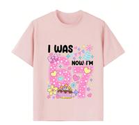 adolecent Girl "J'AVAIS 6 ANS, MAINTENANT J'AI 7 ANS" Élément d'impression créatif pour anniversaire 6-7 ans, convient comme vêtement cadeau d'anniversaire pour filles, adapté aux activités, à l'usage