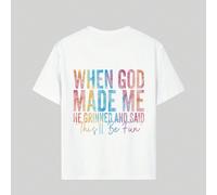 adolecent Girl "Quand Dieu m'a créée, il a souri et a dit que ce sera amusant" T-shirt imprimé avec slogan drôle, tissu doux et confortable. Tenue de sport extérieur, décontractée, de rue, d'école pou