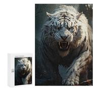 Adolescents 300 pièces Puzzle Blanc Tigre Roar Puzzle pour Adultes Jeux Amusants Cadeaux de Décoration Parfait pour les Amis et la Famille 300 Pièces