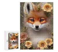 Adolescents 300 pièces Puzzle Renard Mignon avec Fleurs Puzzle pour Adultes Jouet Anti-stress Défi Difficile Excellent Cadeau pour les Jeux 300 pièces