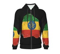 Adolescents Garçons Sweat À Capuche Zippé Sweat Imprimé Ethiopie Drapeau National Patriotique Tissu Léger Décontracté Sweat Zippé Confortable Sport École Voyage Loisirs