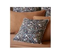ADONIS - Coussin Déhoussable 40x40cm Gaze de Coton Bleu Imprimé Fleur Biais en Croché -