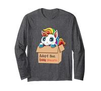 Adopter ce bébé Licorne - Une Licorne Super Mignonne dans Manche Longue, Unisexe pour Adultes, Chiné Foncé, XXL
