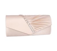 Adoptfade Femme Sac de Soirée Sac à Main Pochette Soierie Satin avec Diamants,Champagne