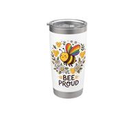 Adorable abeille Proud Rainbow Wings Pride Gobelet isotherme en acier inoxydable double paroi