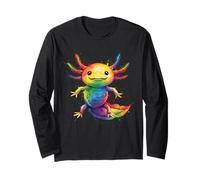 Adorable Animal de Compagnie coloré Axolotl - Éclaboussures de Peinture Arc-en-Ciel Manche Longue