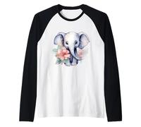 Adorable Aquarelle bébé éléphant Art Floral Manche Raglan